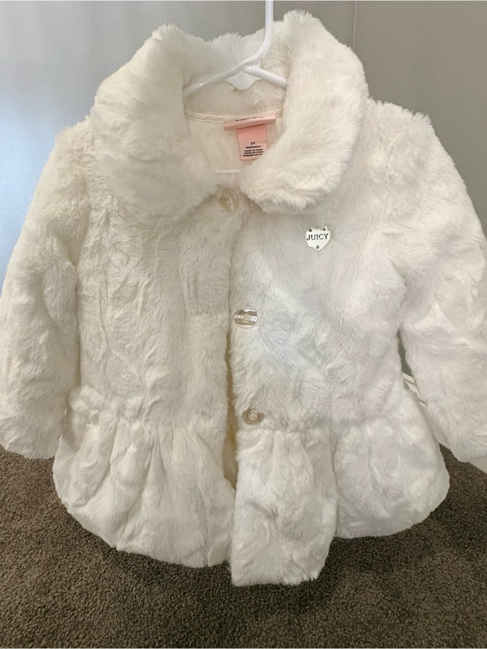 Juicy Couture White Faux Fur Pea Coat for Girls